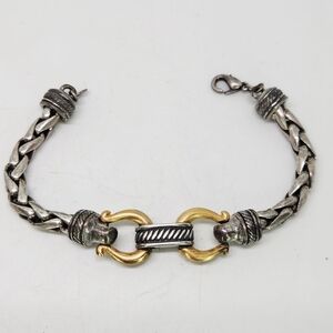 Sterling Silver & Gold Plated Shackle Heavy Wheat Chain Bracelet 7" Equestrian